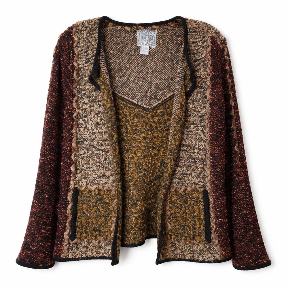 Anthropologie Curio Textured Open Front Knit Cardigan Sweater Size L
